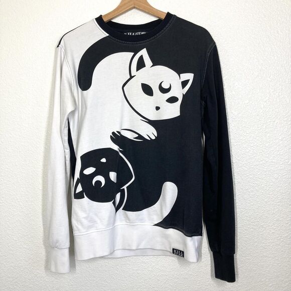 Killstar Sweater Small Yin Yang Cat Graphic Goth Pullover Crewneck Black - Picture 1 of 13